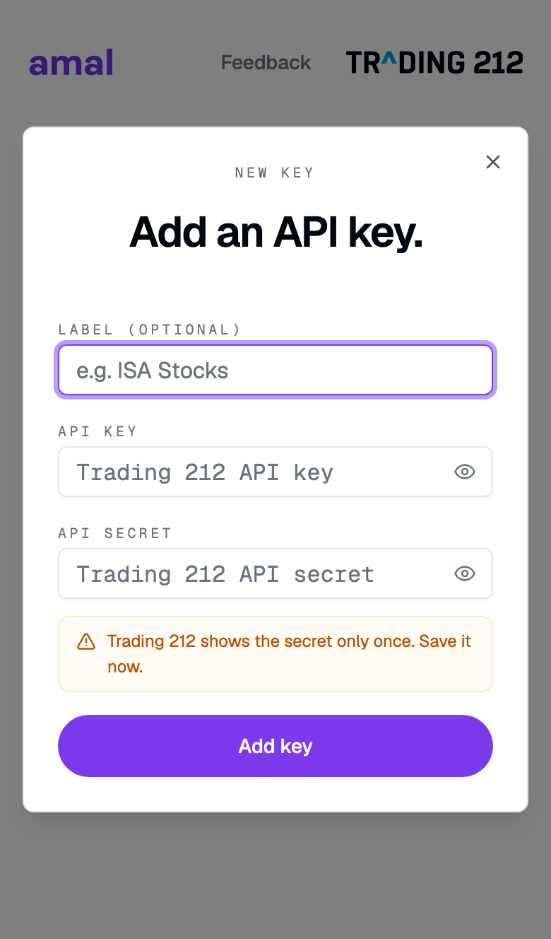 The Add an API key dialog