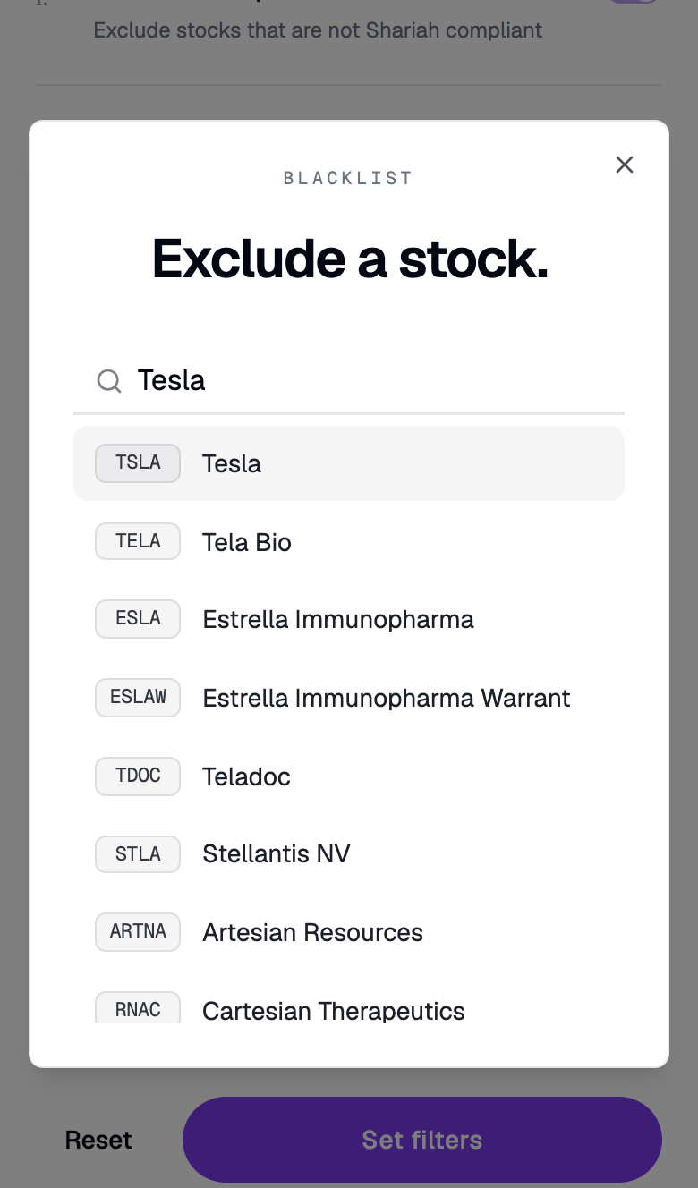 The stock search with a result