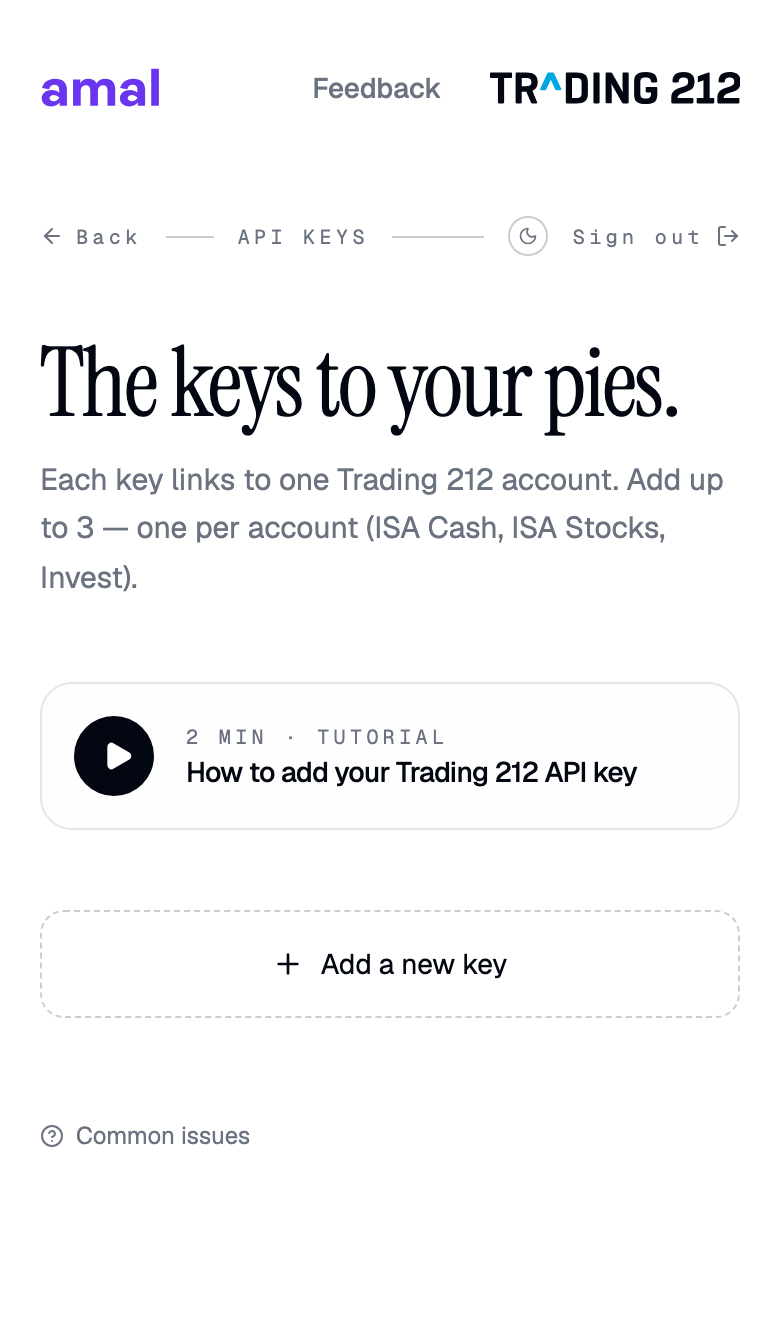 The API Keys screen with the tutorial card and Add a new key button