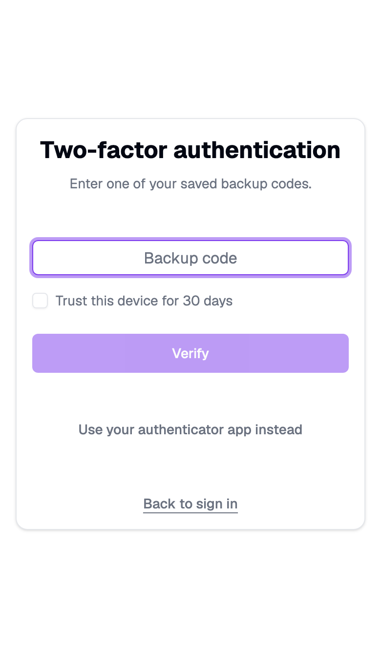 The backup code entry