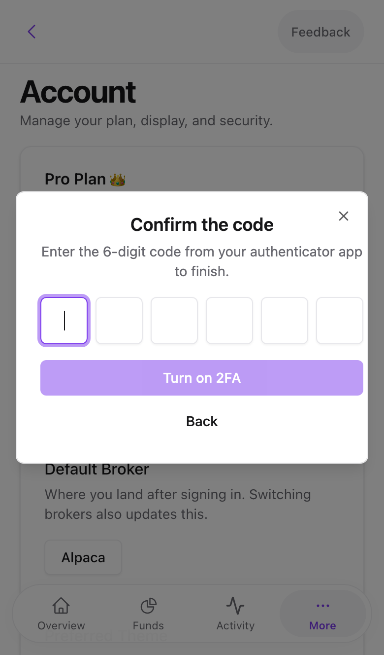 The confirm the code step