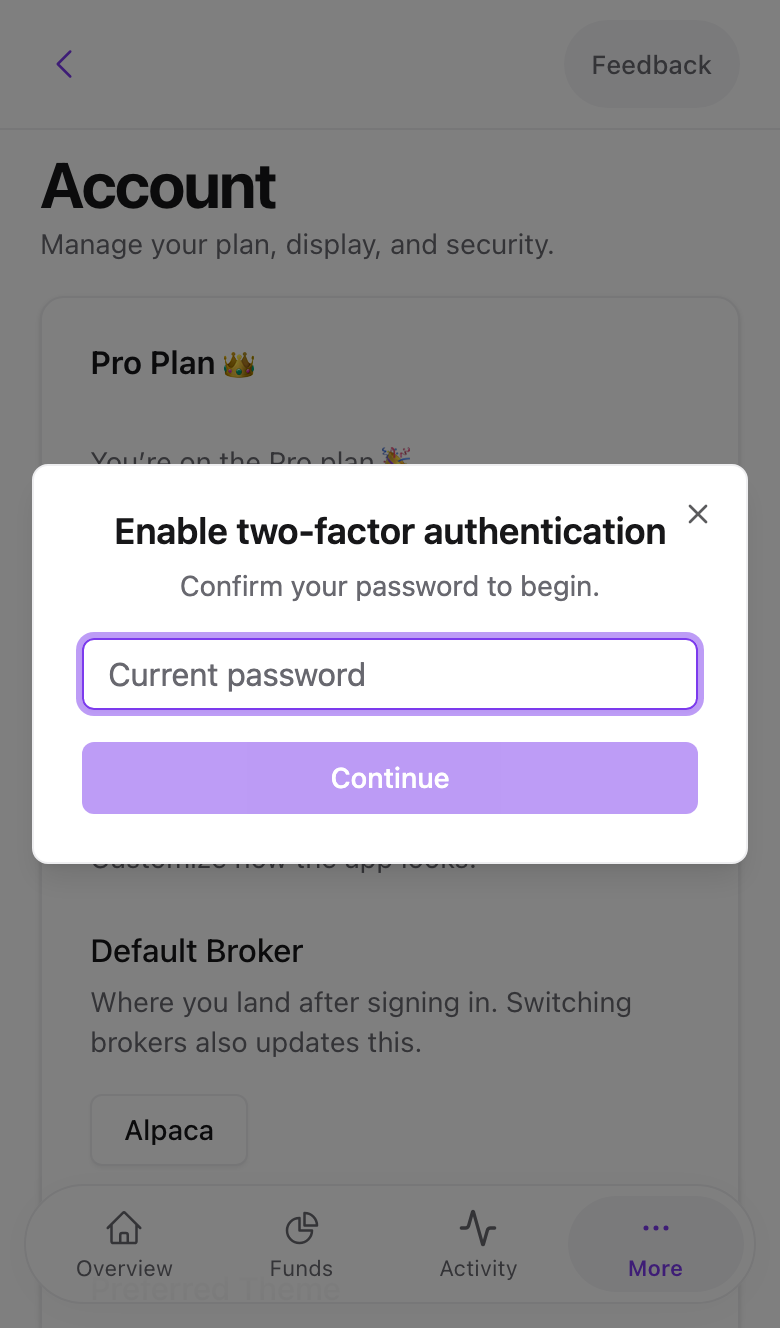 The confirm password step