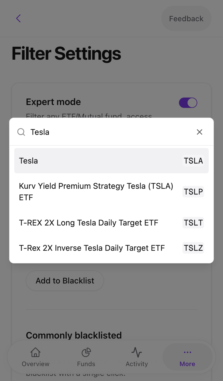 The Add to Blacklist search dialog