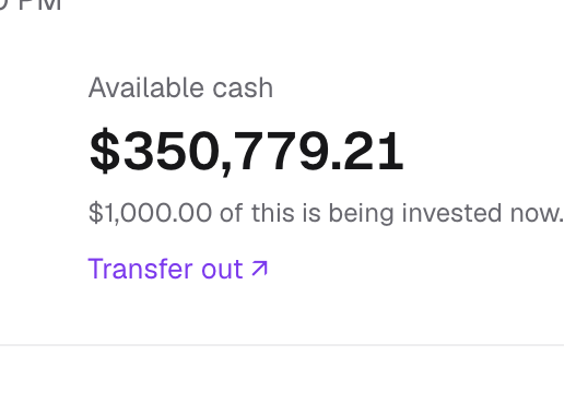 The Available cash card with the Transfer out link