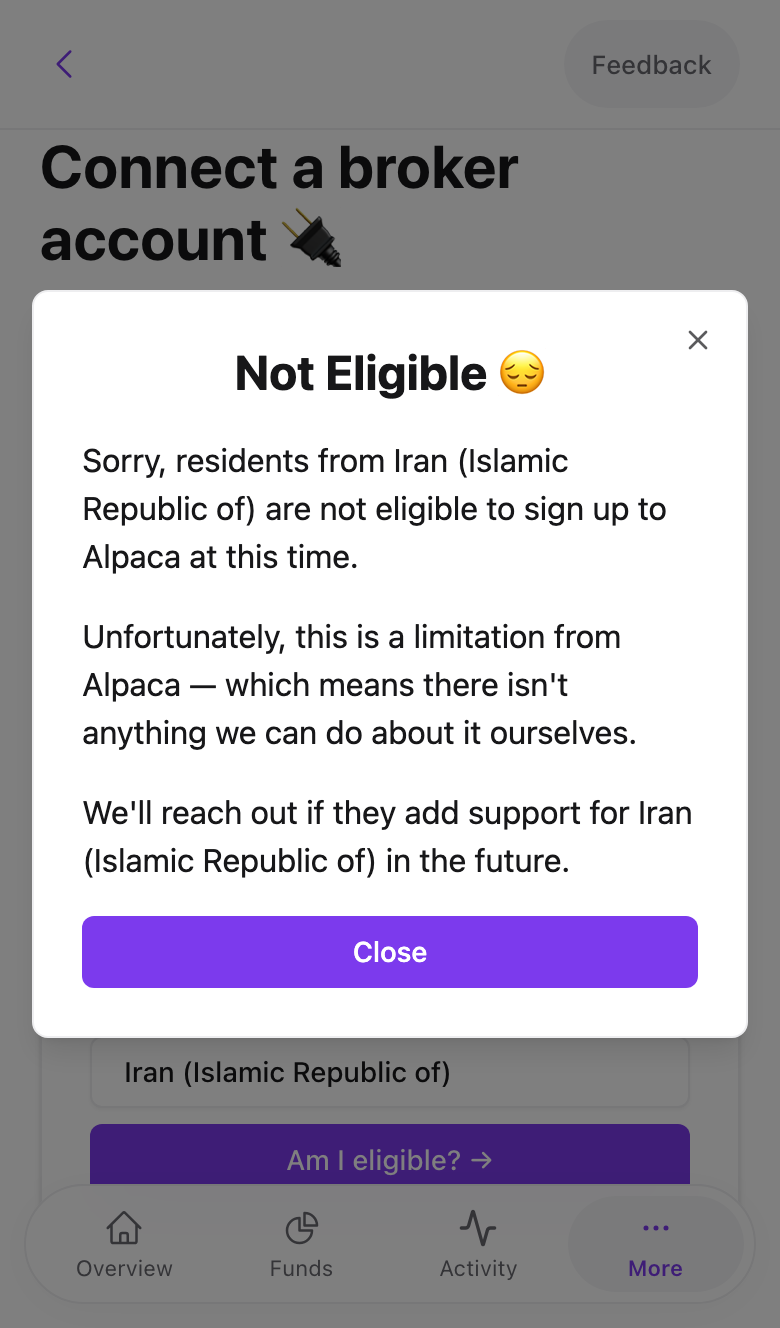 The Not Eligible dialog