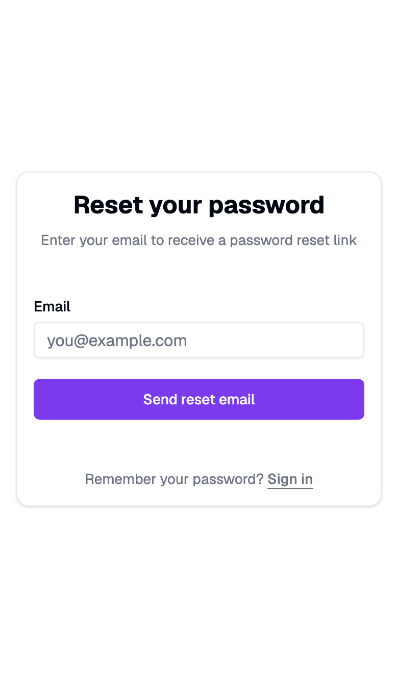 The Reset your password card