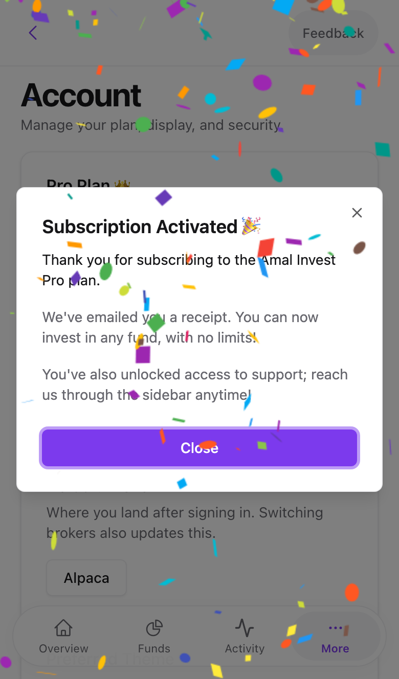 The Subscription Activated confirmation