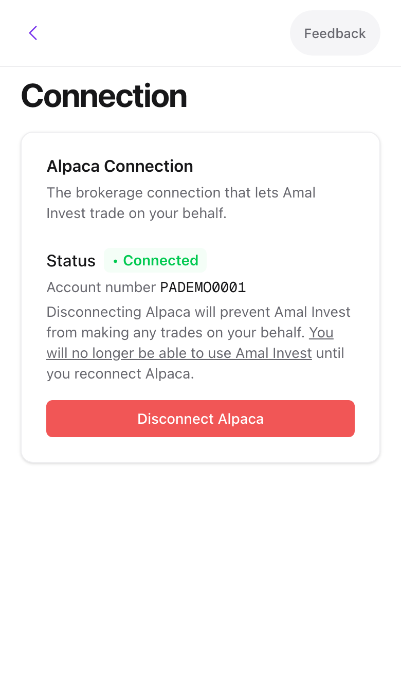 The Connection page showing Connected