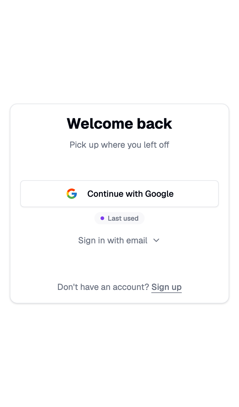 The sign-in card with the Google button marked Last used